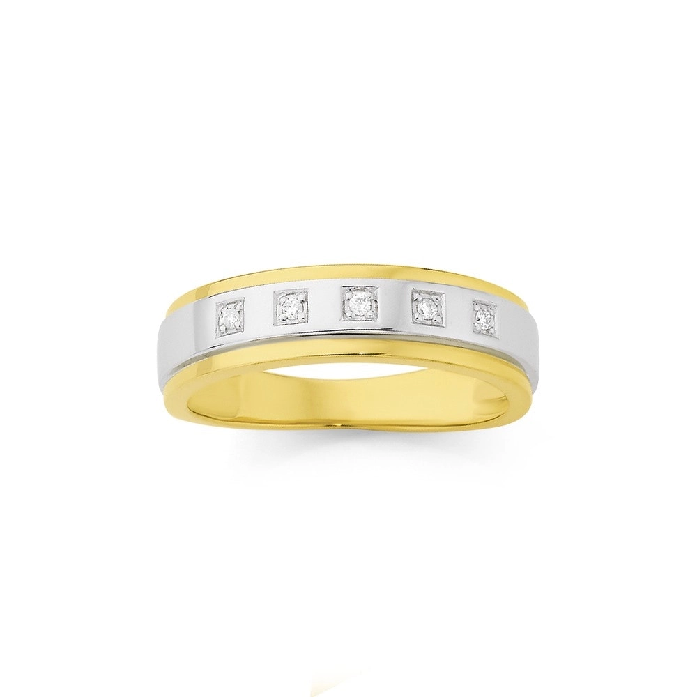 9ct Gold Two Tone Gents Diamond Ring