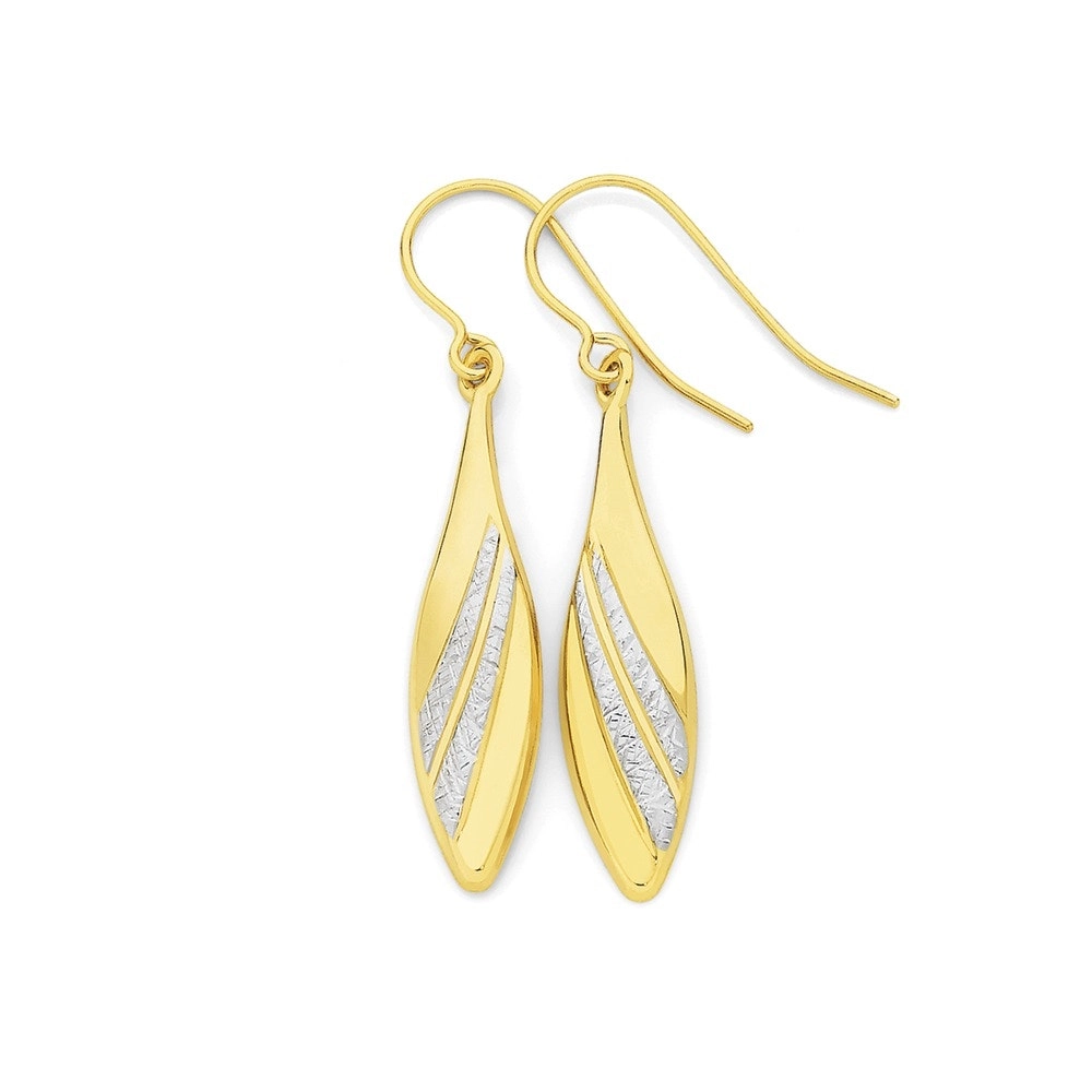 9ct Gold Two Tone Patterned Drop Earrings