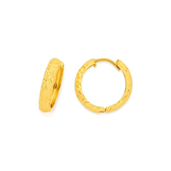 9ct Gold Wide Diamond-Cut Huggie Earrings