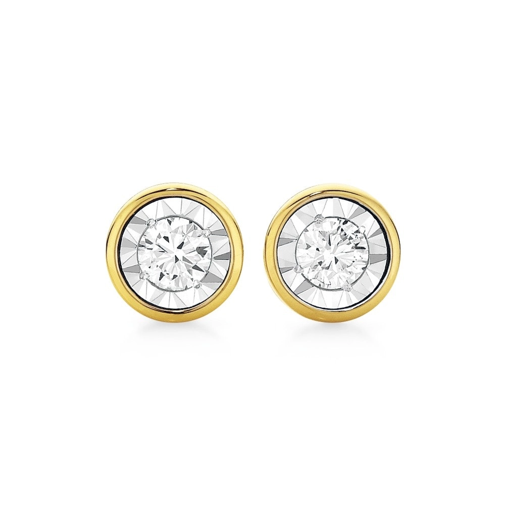 9ct Two Tone Gold Diamond Bezel Set Stud Earrings