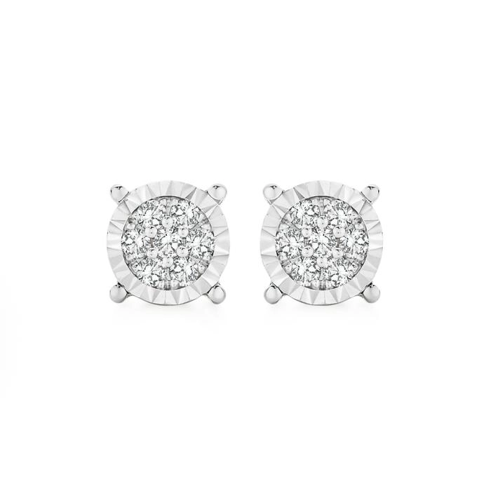 9ct Two Tone Gold Diamond Round Cluster Stud Earrings