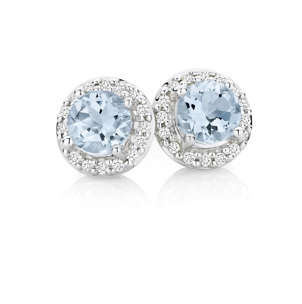 9ct White Gold Aquamarine & Diamond Frame Studs