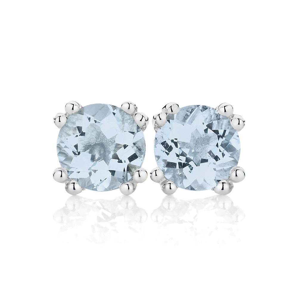 9ct White Gold Aquamarine Studs