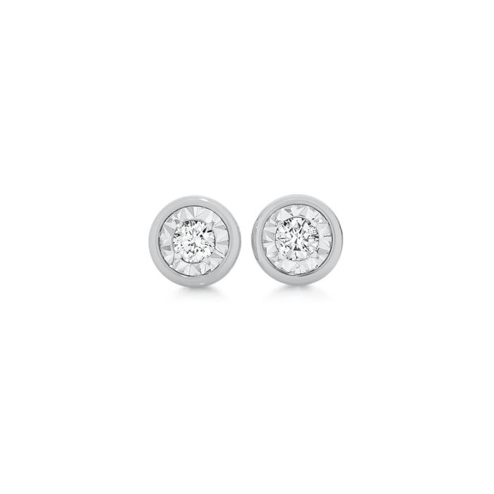 9ct White Gold Diamond Bezel Set Stud Earrings