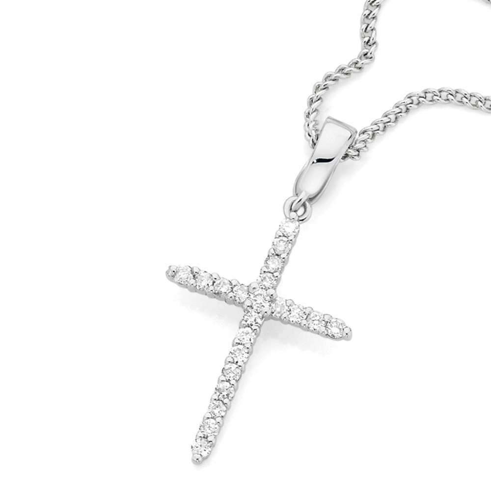 9ct White Gold Diamond Cross Pendant