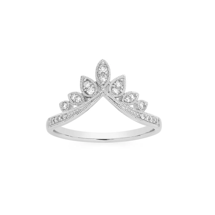 9ct White Gold Diamond Crown Ring