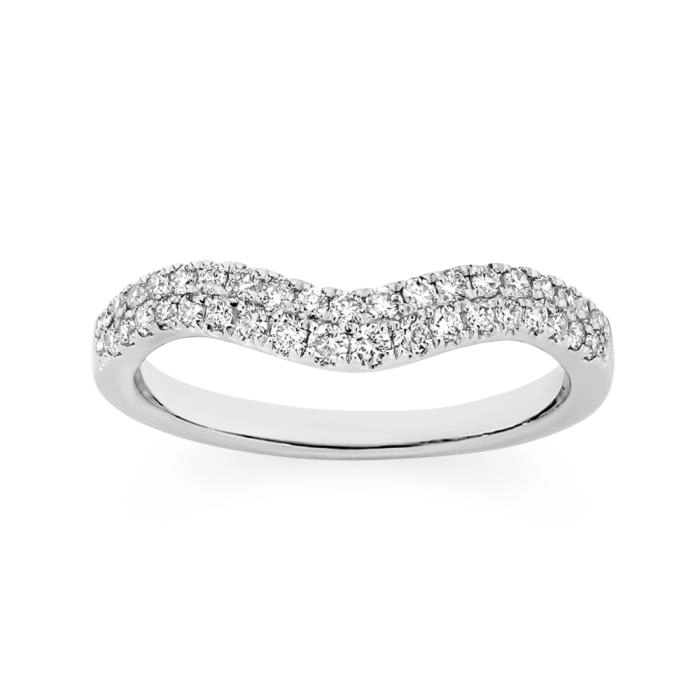 9ct White Gold Diamond Curved Two Row Band