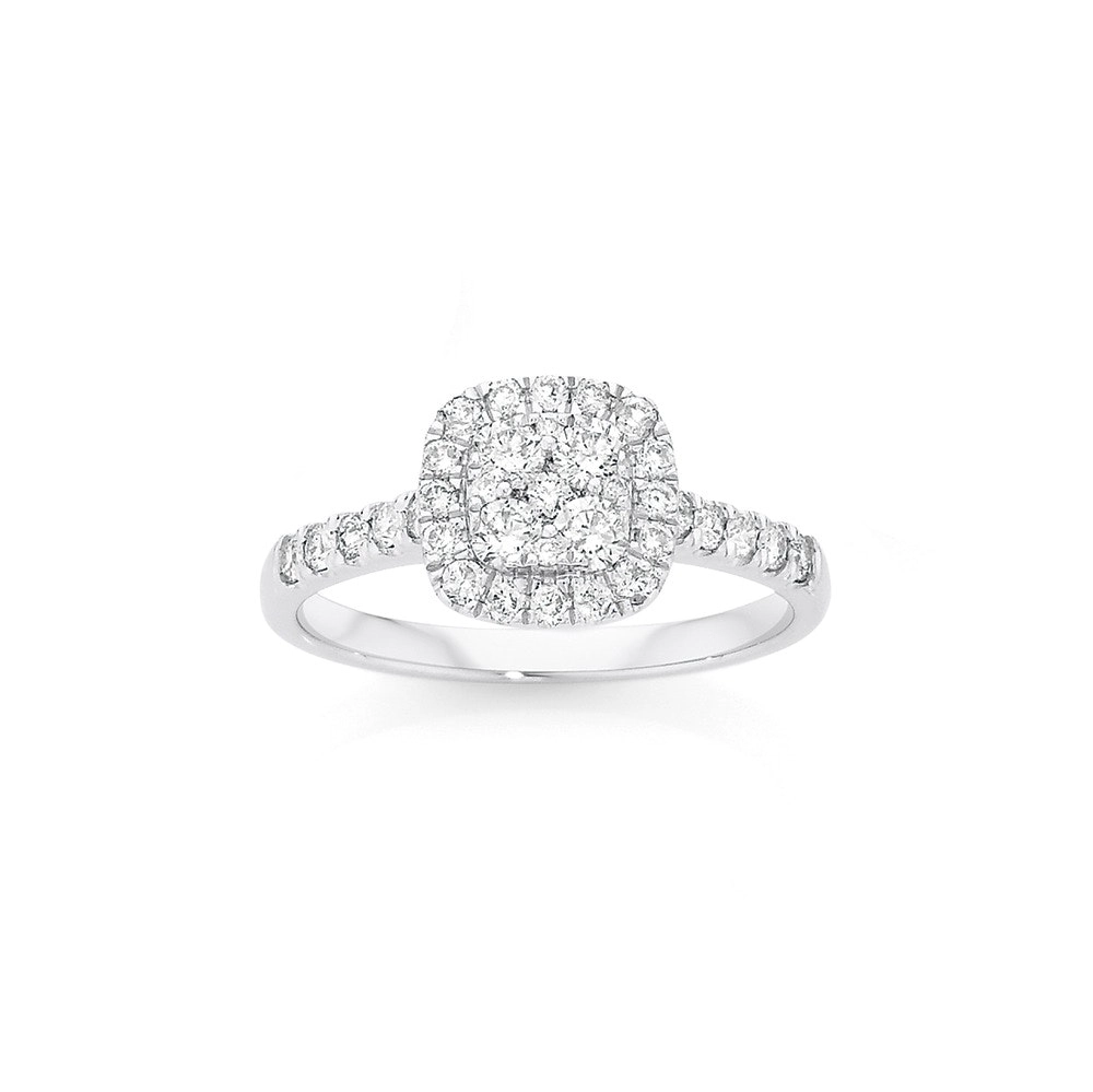 9ct White Gold Diamond Cushion Shape Ring