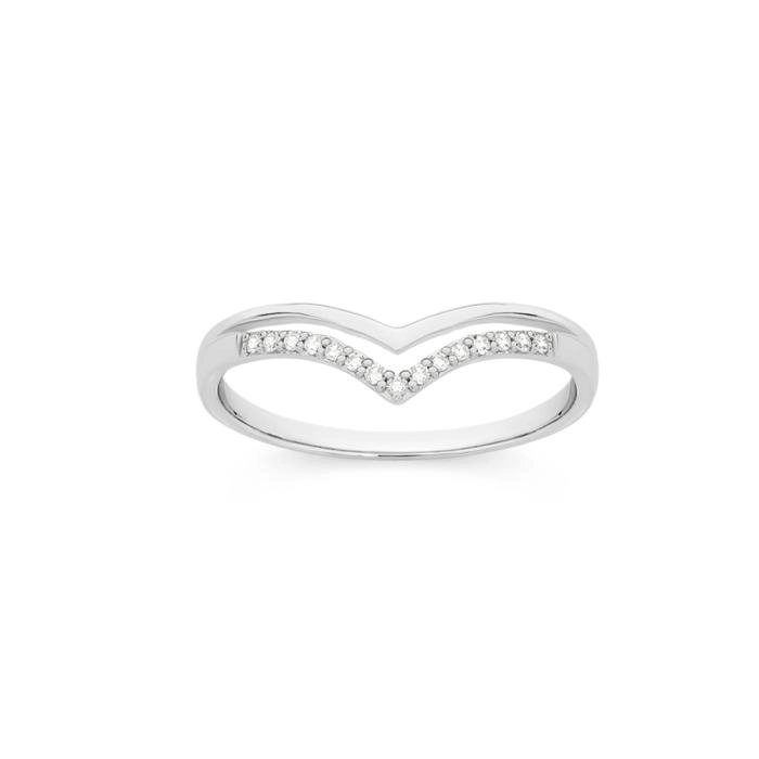 9ct White Gold Diamond Double V Shape Ring