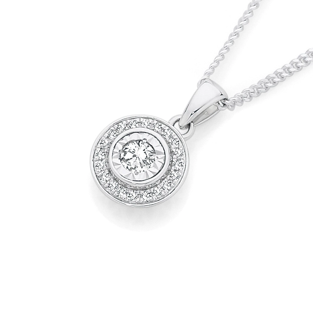 9ct White Gold Diamond Halo Pendant