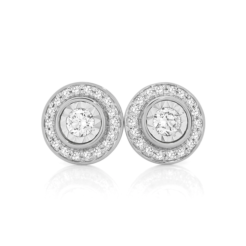 9ct White Gold Diamond Halo Stud Earrings