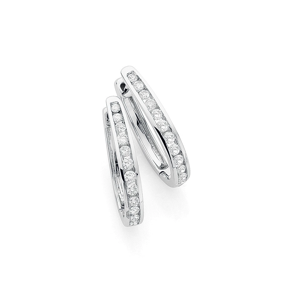 9ct White Gold Diamond Hoop Earrings