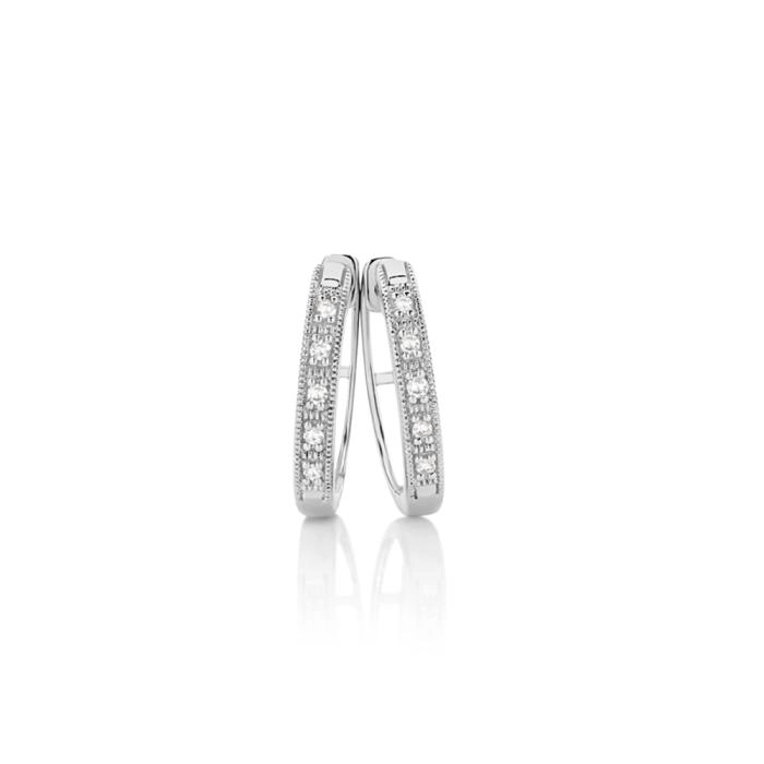 9ct White Gold Diamond Milgrain Huggie Earrings