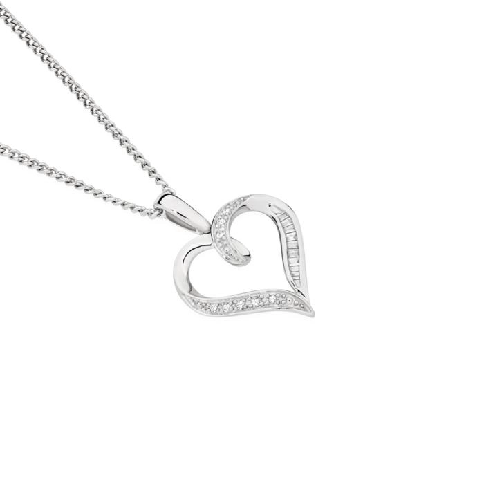 9ct White Gold Diamond Open Heart Pendant