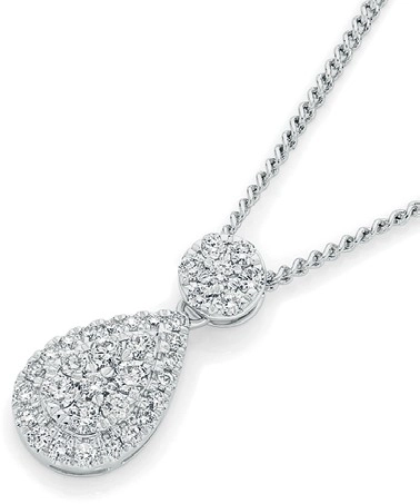 9ct White Gold Diamond Pear Drop Pendant