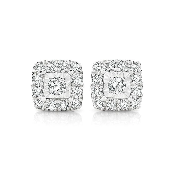 9ct White Gold Diamond Square Frame Stud Earrings