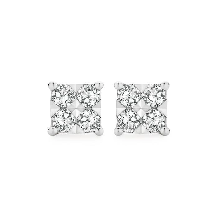 9ct White Gold Diamond Square Shape Stud Earrings