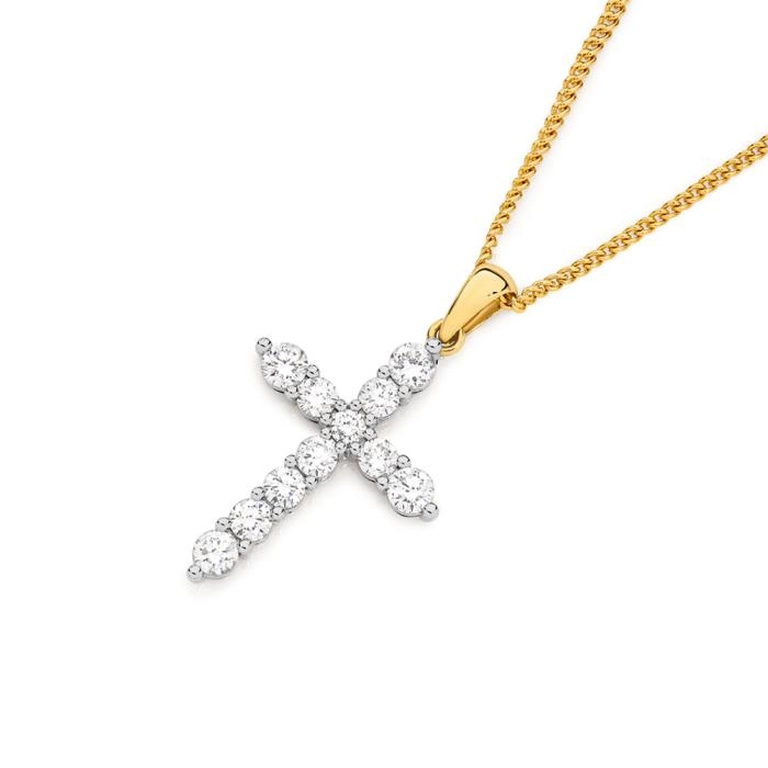 Alora 10ct Gold 1 Carat TW Lab Grown Diamond Cross Pendant