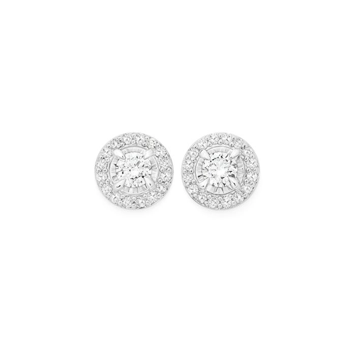 Alora 10ct Gold 1/2 Carat TW Lab Grown Diamond Round Halo Stud Earrings