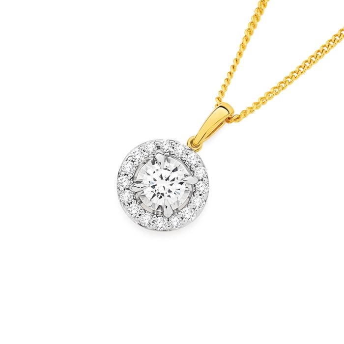 Alora 10ct Gold 1/3 Carat TW Lab Grown Diamond Round Halo Pendant