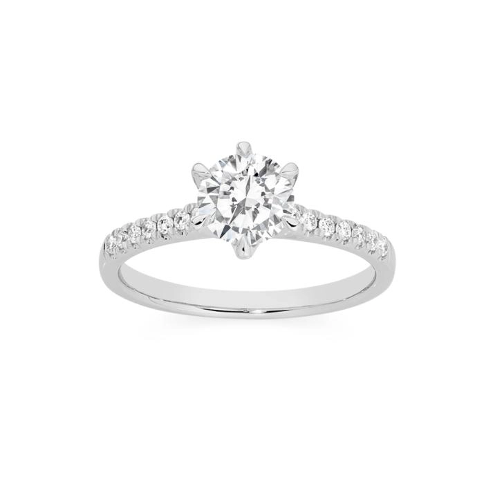 Alora 14ct White Gold 1.15 Carats TW Lab Grown Diamond Shoulder Solitaire Ring