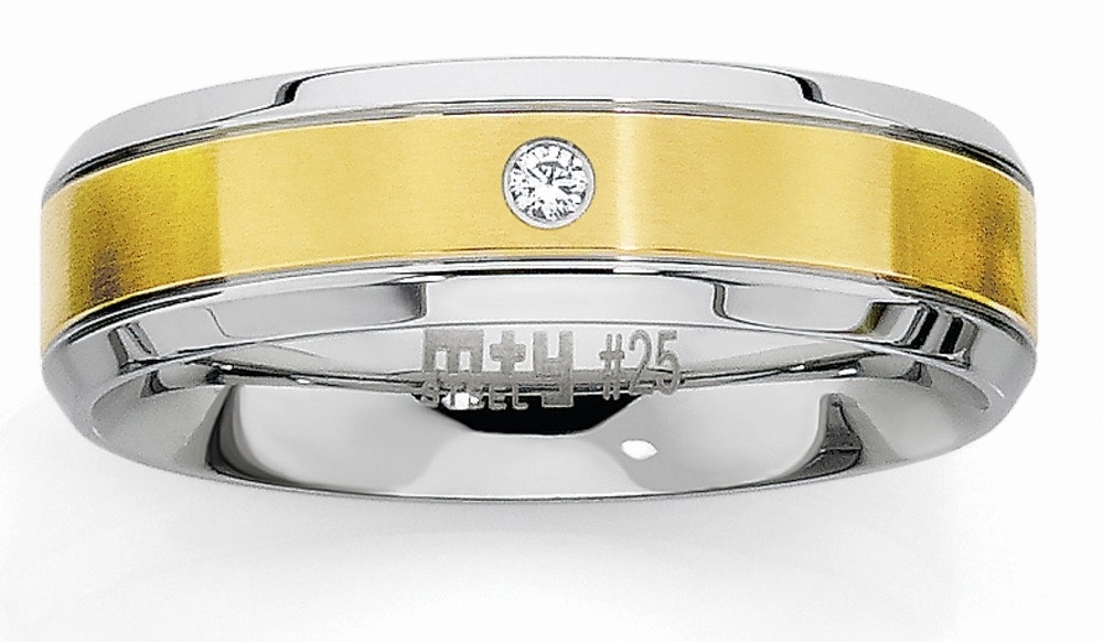 M+Y Stainless Steel Two Tone Cubic Zirconia Gents Ring