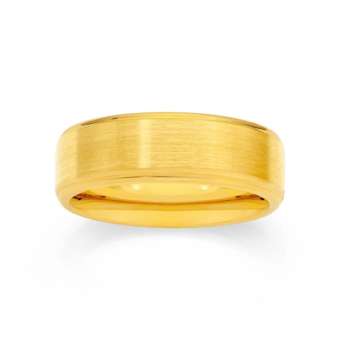 M+Y Tungsten Carbide Yellow Gold Plate Edge Gents Ring