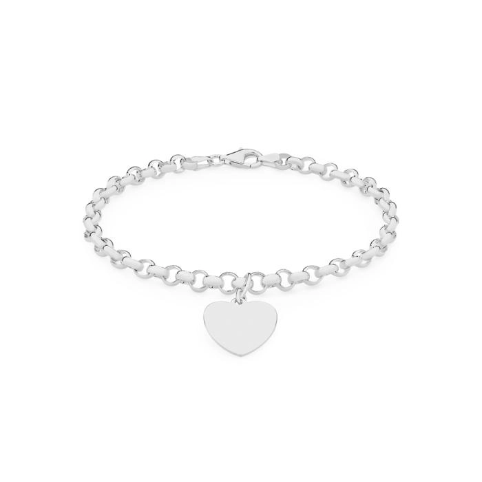 Sterling Silver 19cm Belcher with Heart Disc Bracelet