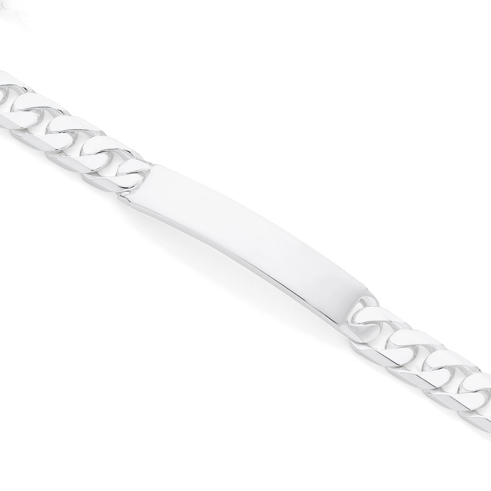 Sterling Silver 21cm Diamond Cut Curb Identity Gents Bracelet