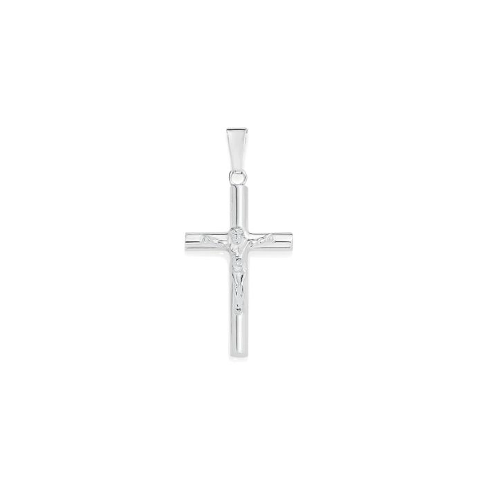 Sterling Silver 40mm Round Tube Crucifix Gents Pendant