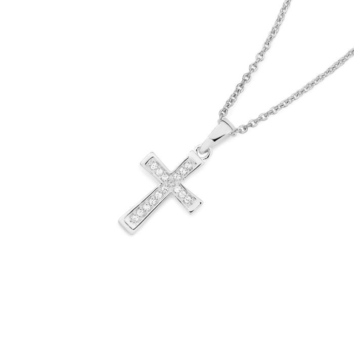 Sterling Silver Cubic Zirconia Claw Set Cross Pendant