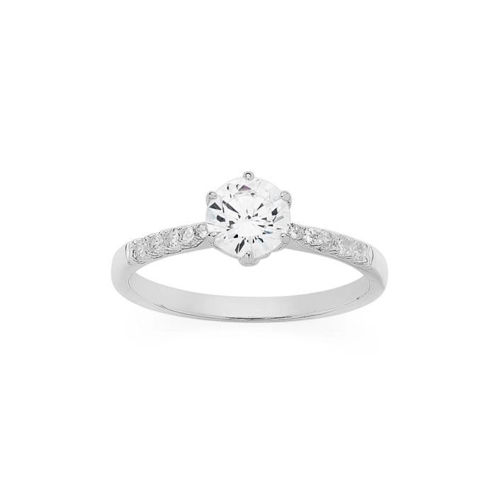 Sterling Silver Cubic Zirconia Solitaire Claw Set Band Ring