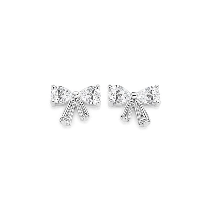 Sterling Silver Fancy Cut Cubic Zirconia Bow Stud Earrings