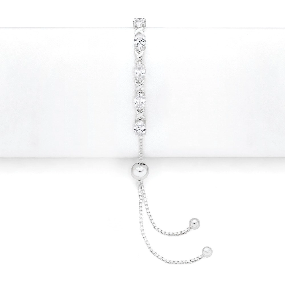 Sterling Silver Oval Cubic Zirconia Kiss Friendship Bracelet