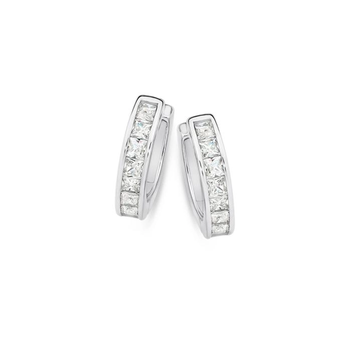 Sterling Silver Princess Cubic Zirconia Huggies