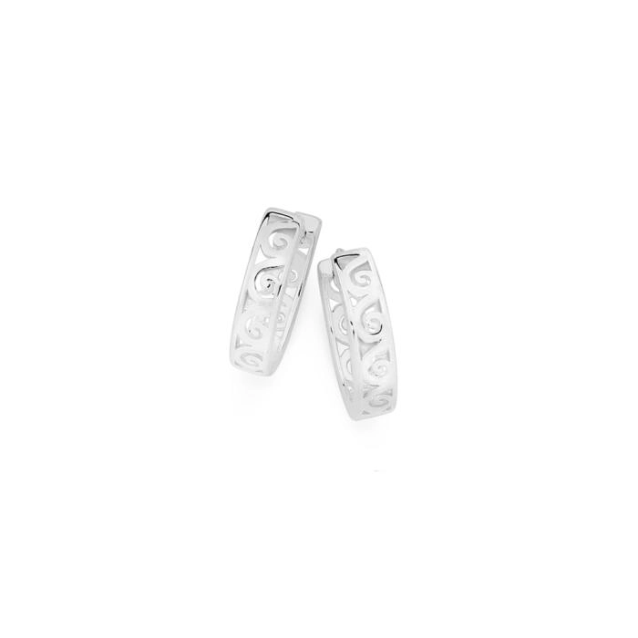 Sterling Silver Scroll Huggie Earrings