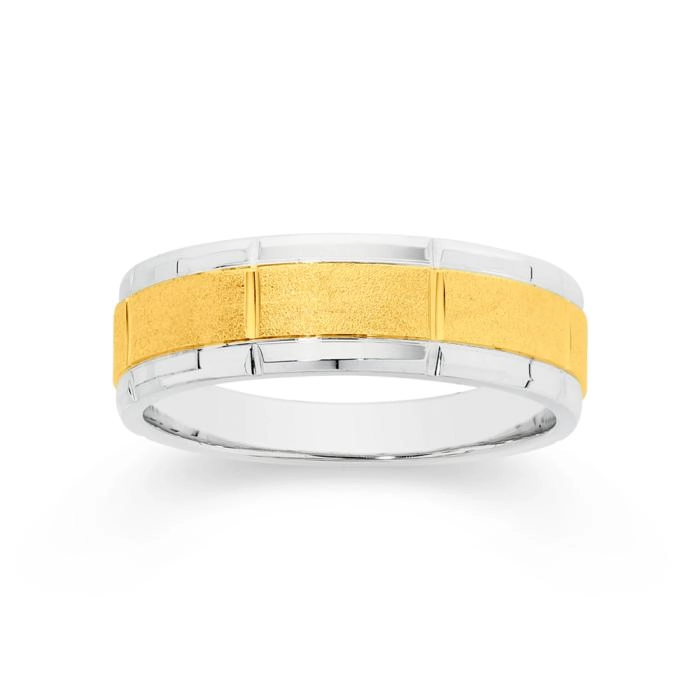 Sterling Silver/9ct Gold Brushed Centre Gents Ring