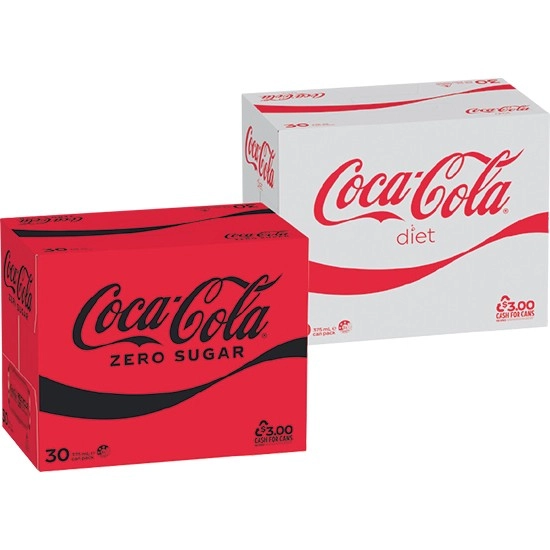 Coca-Cola Classic, Diet or Zero Sugar Soft Drink Varieties 30 x 375ml