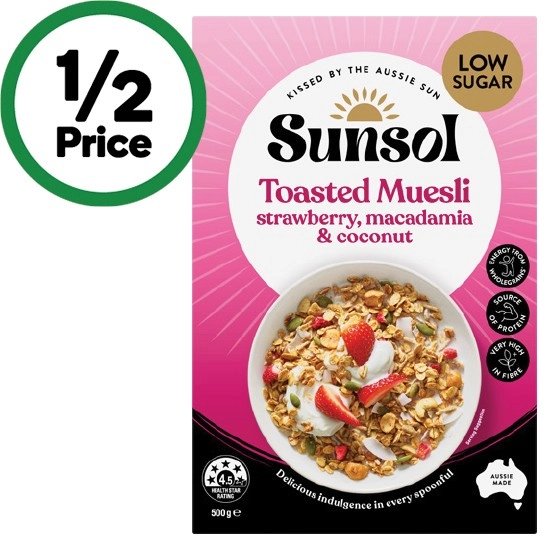 Sunsol Toasted Muesli or Granola 450-500g