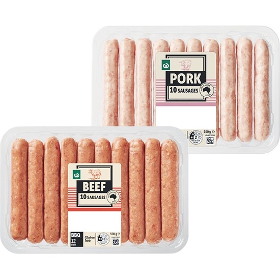 Woolworths Beef, Pork or Chicken Sausage or Chipolata Varieties 550g