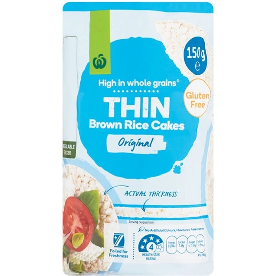 Woolworths Thin Brown Rice Cakes Original 150g