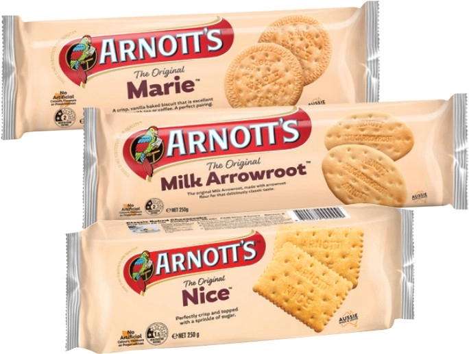 Arnott's Milk Arrowroot, Marie or Nice Biscuits 250g