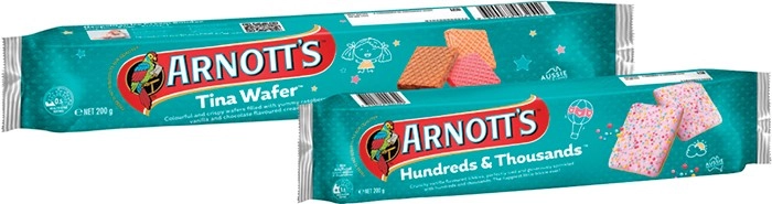 Arnott's Tina Wafer or Hundreds & Thousands Biscuits 200g