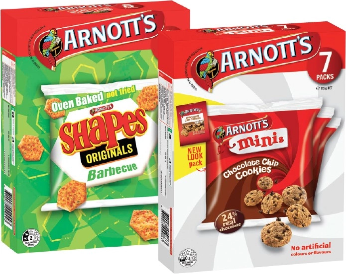 Arnott's Multipack Shapes Crackers or Mini Choc Chip Cookies 175g-200g