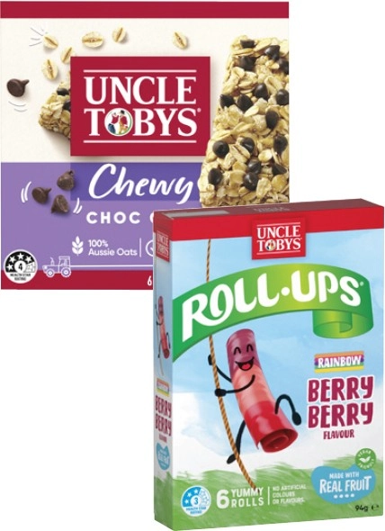 Uncle Tobys Muesli Bars 145g-185g or Roll Ups 94g