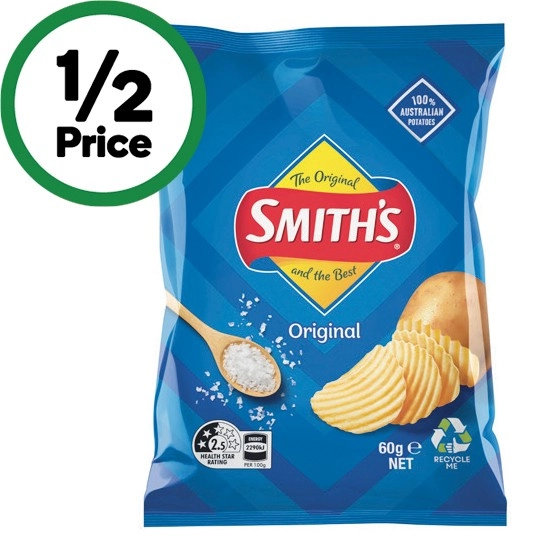 Smith’s Crinkle Cut Chips or Doritos Corn Chips 60g