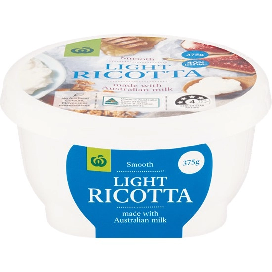 Woolworths Ricotta Light Cheese 375g – From the Fridge