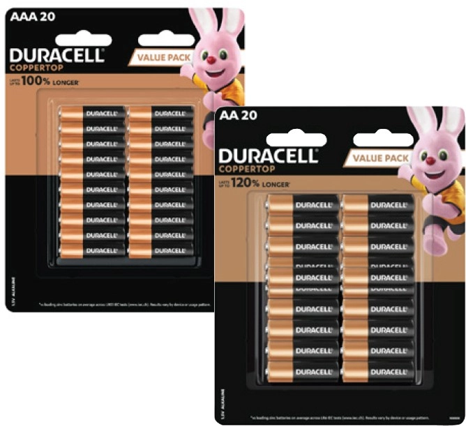 Duracell Coppertop Batteries AA or AAA 20 Pack