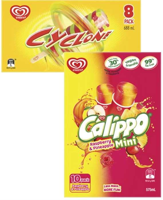 Streets Calippo or Cyclone 8 Pack-10 Pack 575mL-688mL