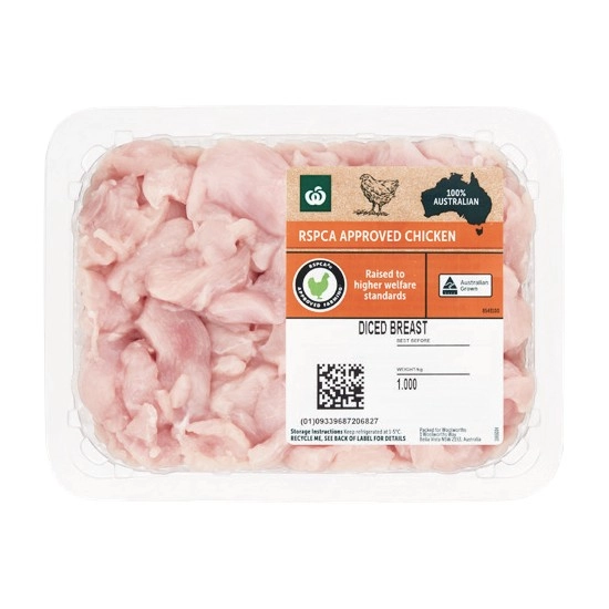 Australian Fresh RSPCA Approved Chicken Breast Diced 1 kg – From the Meat Dept